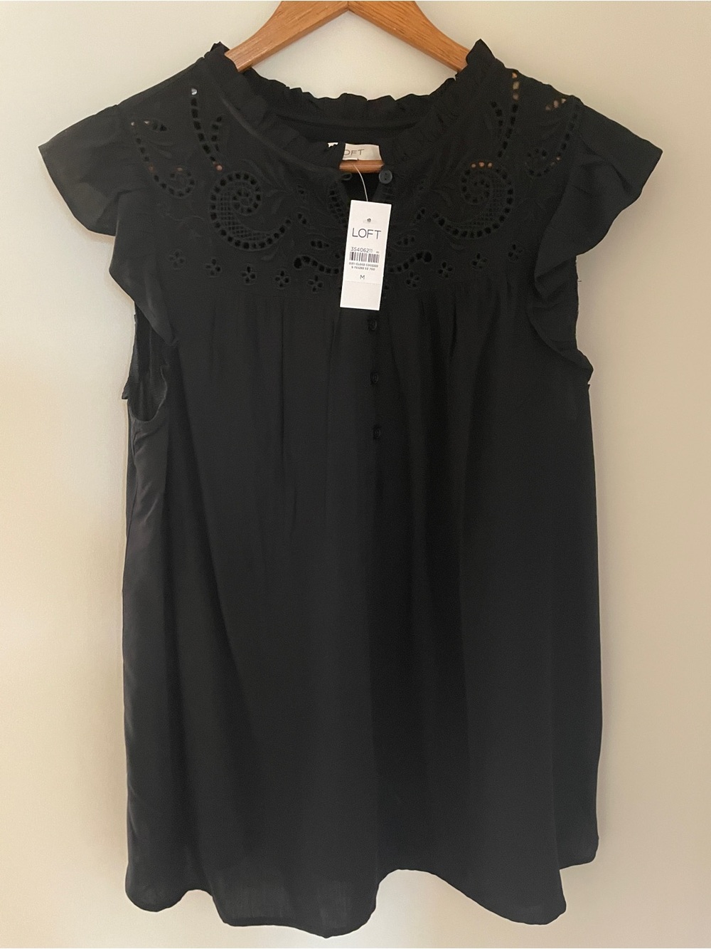 LOFT Black Eyelet Ruffle Sleeve Camisole Top